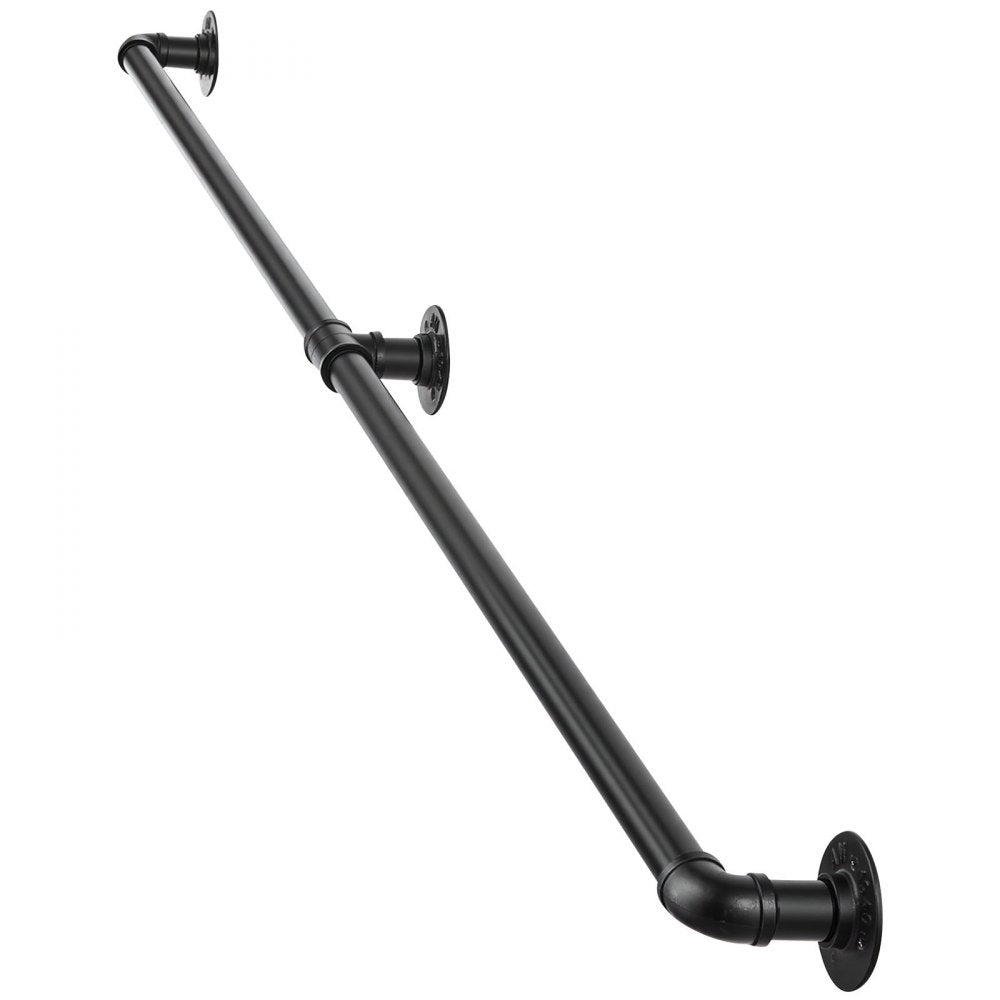 VEVOR Wall-Mounted Stair Handrail, 6 ft 440 lbs Load Black Metal Railing, for Indoor Steps, Loft, Porch & Hallways, Heavy-Duty Industrial Carbon Steel Hand Rail, Round Tube, with Mounting Hardware