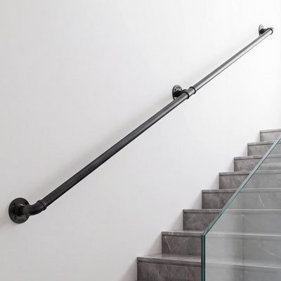 Vevor Handrail 7' Wall-Mounted Stair Railing Black Metal for Indoor Steps New