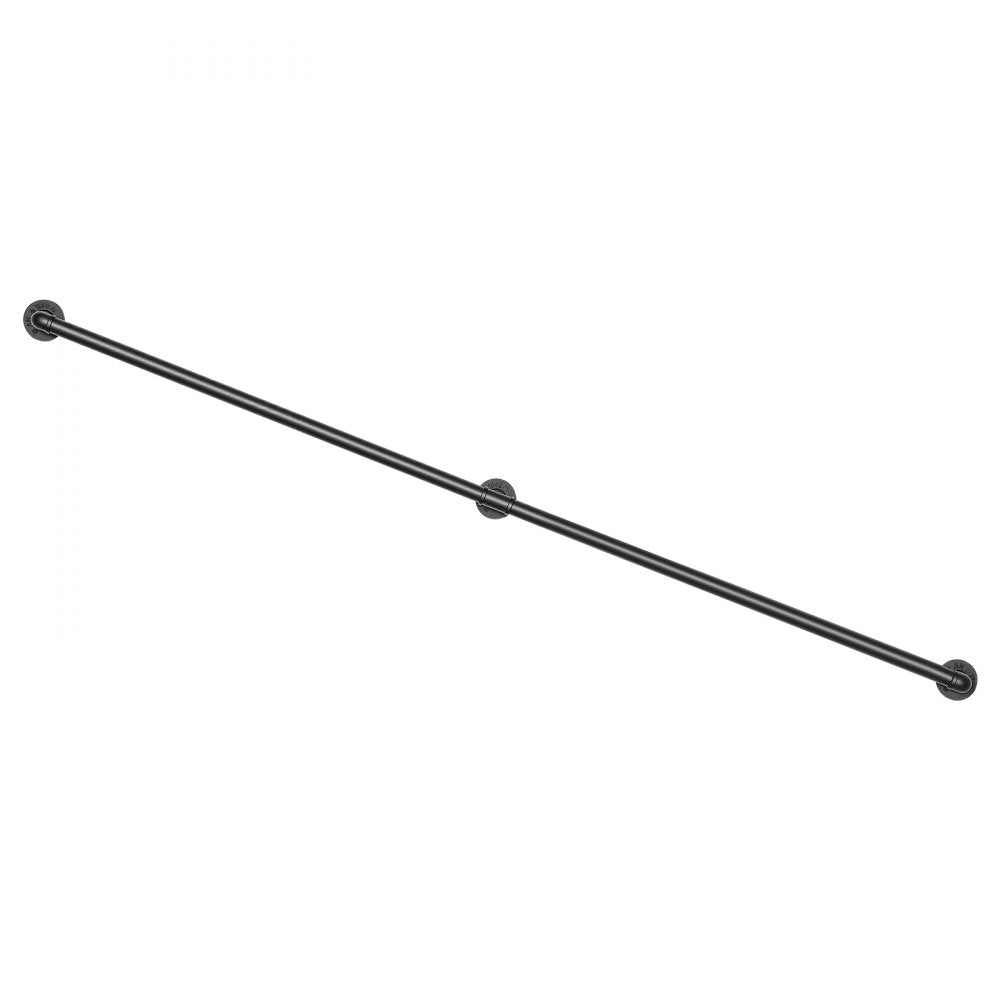 VEVOR Wall-Mounted Stair Handrail, 7 ft 440 lbs Load Black Metal Railing, for Indoor Steps, Loft, Porch & Hallways, Heavy-Duty Industrial Carbon Steel Hand Rail, Round Tube, with Mounting Hardware