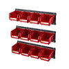 VEVOR Wall Mounted Storage Bins, 12 Plastic Bins & 3 Metal Rails, Plastic Hanging Stackable Storage Bin for Screws, Nuts, Bolts, Nails, Hardware Tool Organizer for Workshop, Craft Room, Garage, Red
