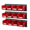 VEVOR Wall Mounted Storage Bins, 12 Plastic Bins & 3 Metal Rails, Plastic Hanging Stackable Storage Bin for Screws, Nuts, Bolts, Nails, Hardware Tool Organizer for Workshop, Craft Room, Garage, Red