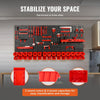 VEVOR Wall Mounted Storage Bins, 30-Bin Parts Rack Organizer Garage Plastic Shop Tool with Wall Panels/Tool Holders/Hooks, Tool Organizer for Nuts, Bolts, Screws, Nails, Beads, Buttons, Black and Red