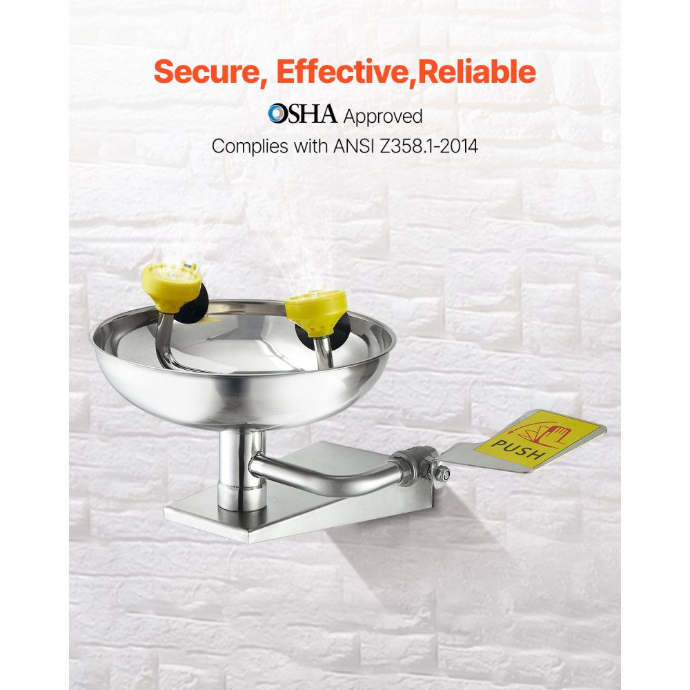VEVOR Emergency Eye Wash Station, Stainless Steel Wall-Mounted Eyewash Unit, First Aid Eye Wash Sink 16.14 x 12.99 x 9.45 Inches, Ideal for Laboratories, Factories, Schools, Construction Sites