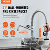 VEVOR Wall-Mounted Brass Kitchen Faucet, 21" Tall, 8" Installation Width, Includes 12" Rotating Spout and Pull-Down Sprayer, Suitable for Single, Double, or Triple Sinks