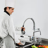 VEVOR Wall-Mounted Brass Kitchen Faucet, 21" Tall, 8" Installation Width, Includes 12" Rotating Spout and Pull-Down Sprayer, Suitable for Single, Double, or Triple Sinks