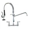 VEVOR Wall-Mounted Brass Kitchen Faucet, 21" Tall, 8" Installation Width, Includes 12" Rotating Spout and Pull-Down Sprayer, Suitable for Single, Double, or Triple Sinks