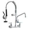 VEVOR Wall-Mounted Brass Kitchen Faucet, 21" Tall, 8" Installation Width, Includes 12" Rotating Spout and Pull-Down Sprayer, Suitable for Single, Double, or Triple Sinks