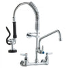 VEVOR Wall-Mounted Brass Kitchen Faucet, 21" Tall, 8" Installation Width, Includes 12" Rotating Spout and Pull-Down Sprayer, Suitable for Single, Double, or Triple Sinks