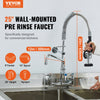 VEVOR Wall-Mounted Kitchen Faucet, 25" Tall, 8" Center Distance, 12" Rotatable Spout, Includes Pre-Rinse Spray, Brass Build, Pull-Down Feature, Suitable for Multi-Compartment Sinks