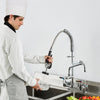 VEVOR Wall-Mounted Kitchen Faucet, 25" Tall, 8" Center Distance, 12" Rotatable Spout, Includes Pre-Rinse Spray, Brass Build, Pull-Down Feature, Suitable for Multi-Compartment Sinks