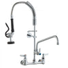 VEVOR Wall-Mounted Kitchen Faucet, 25" Tall, 8" Center Distance, 12" Rotatable Spout, Includes Pre-Rinse Spray, Brass Build, Pull-Down Feature, Suitable for Multi-Compartment Sinks