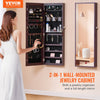 VEVOR Mirror Jewelry Cabinet, 42.52-Inch Tall Lockable Jewelry Cabinet Armoire with Full-Length Mirror, Wall or Door Mounted Jewelry Mirror Organizer with LED Interior Lights and Velvet Lining, Brown