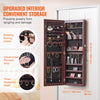 VEVOR Mirror Jewelry Cabinet, 42.52-Inch Tall Lockable Jewelry Cabinet Armoire with Full-Length Mirror, Wall or Door Mounted Jewelry Mirror Organizer with LED Interior Lights and Velvet Lining, Brown