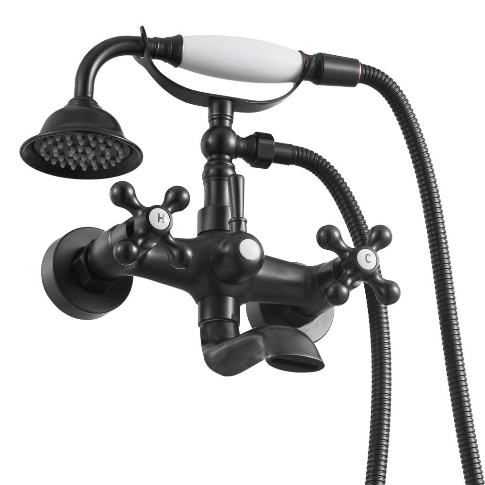 VEVOR Clawfoot Tub Faucet, Wall Mount Bathtub Faucets with Handheld Shower, Vintage Oil-Rubbed Bronze Clawfoot Tub Filler Faucet Shower Kit with Adjustable Swing Arms & 360° Rotation Spout for Bathtubs