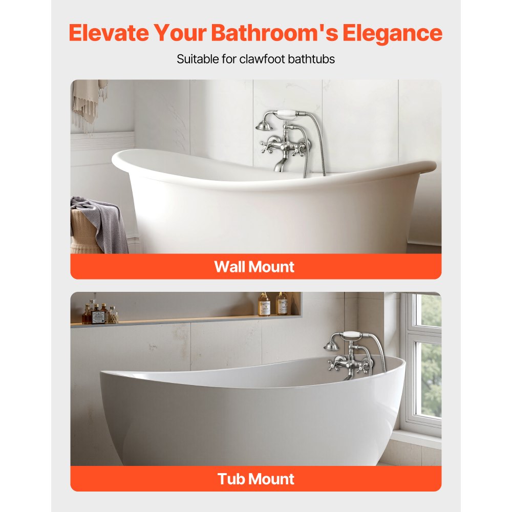 VEVOR Clawfoot Tub Faucet, Wall Mount Bathtub Faucets with Handheld Shower, Vintage Brushed Nickel Clawfoot Tub Filler Faucet Shower Kit with Adjustable Swing Arms & 360° Rotation Spout for Bathtubs
