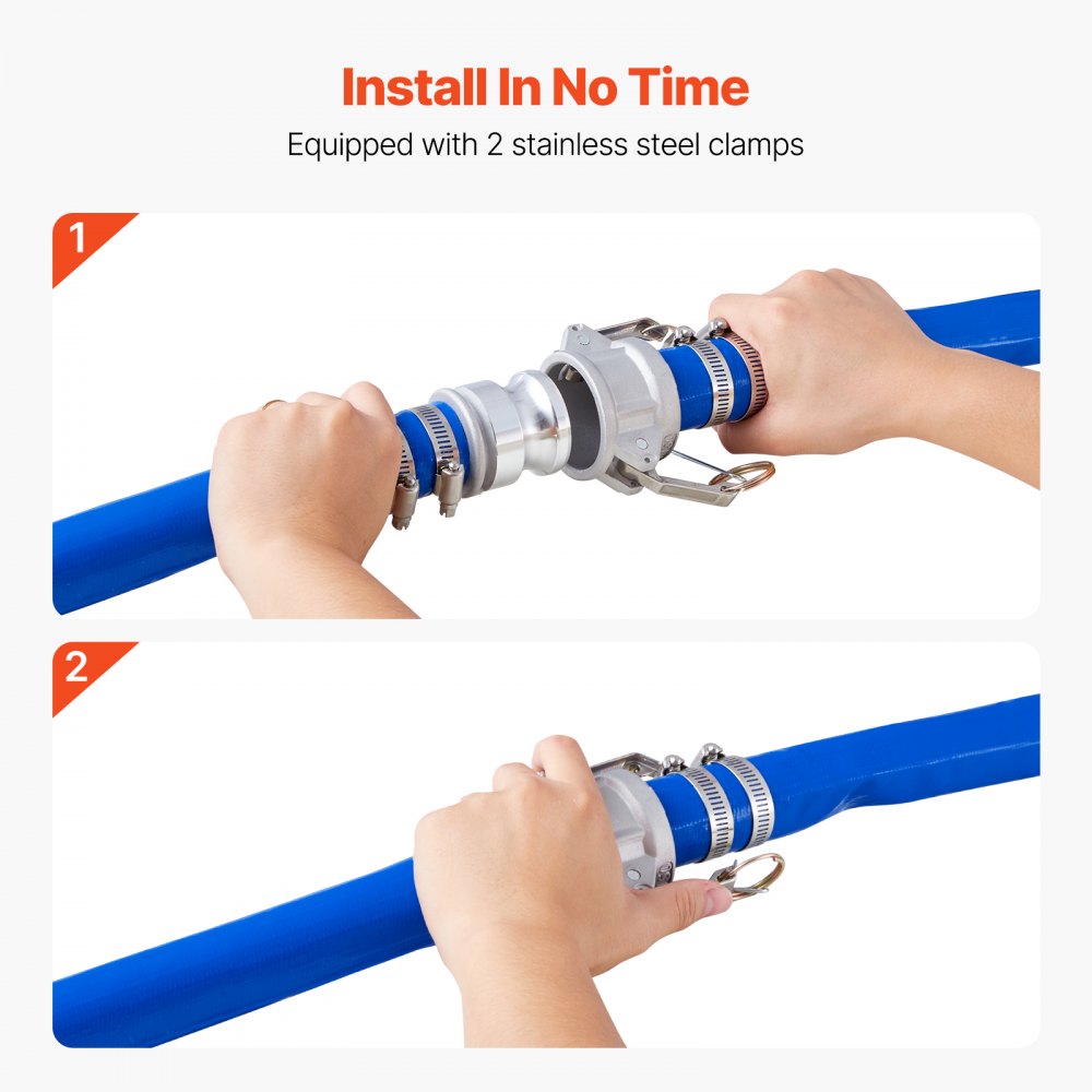 VEVOR Backwash Hose, 1.5 in x 50 ft, Blue High Quality PVC Hose, with Clamps, Camlock, Aluminum Fittings, Fit Various Pumps, for Sewage Treatment, Water Transportation and More Agricultural Purposes