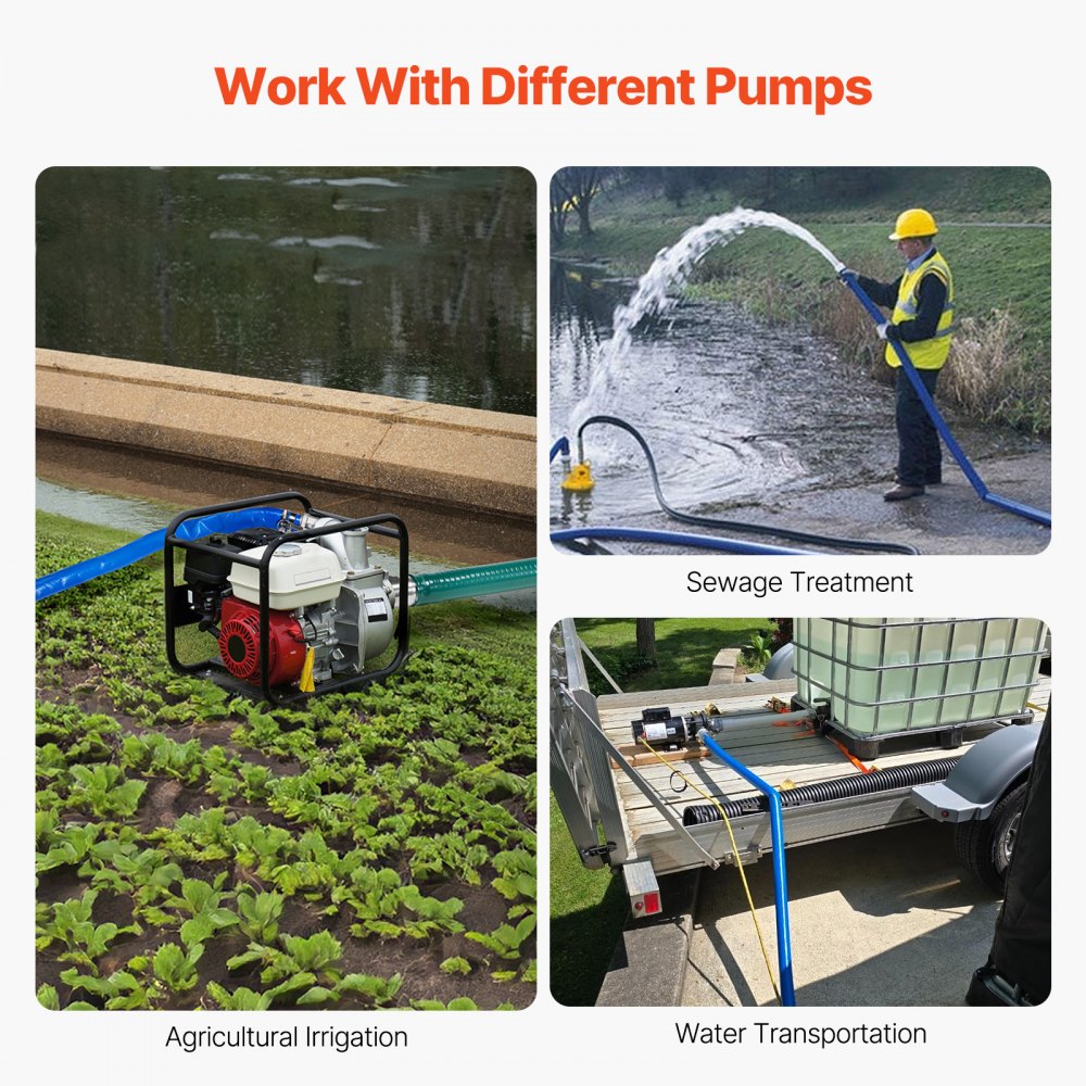 VEVOR Backwash Hose, 1.5 in x 50 ft, Blue High Quality PVC Hose, with Clamps, Camlock, Aluminum Fittings, Fit Various Pumps, for Sewage Treatment, Water Transportation and More Agricultural Purposes