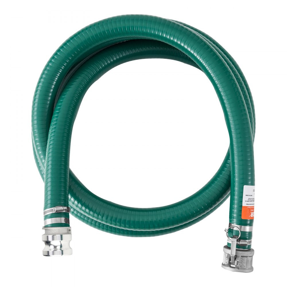 VEVOR Suction Hose, 2 in x 20 ft, Green High Quality Hose, with Camlock Connectors, and Aluminum Fittings, Fit Various Pumps, for Sewage Treatment, Water Transportation and More Agricultural Purposes