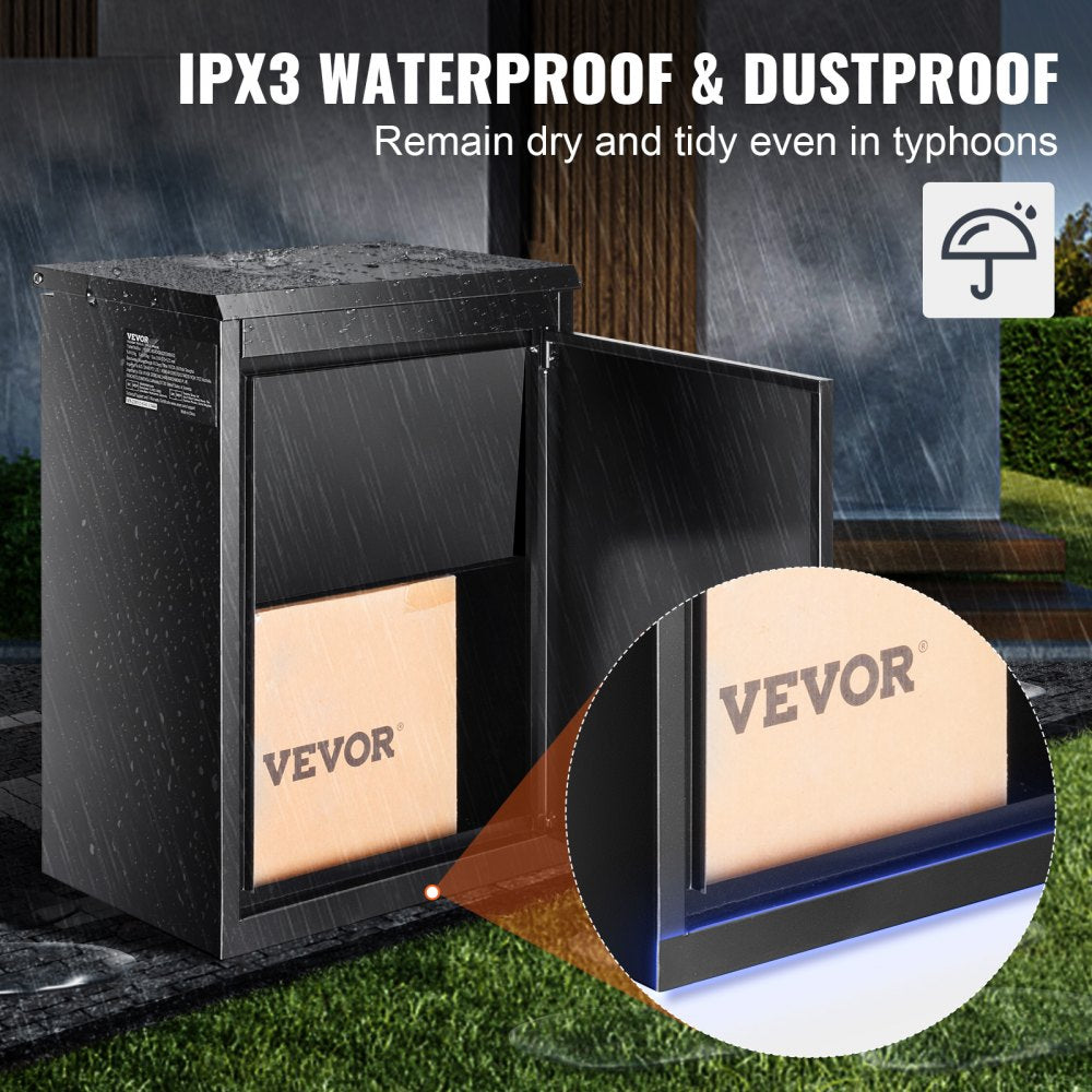 VEVOR Package Delivery Boxes for Outside 15.4" x 10.6" x 20.5", Galvanized Steel Wall Mount Mailbox with Coded Lock, Anti-Theft Baffle, IPX3 Waterproof Lockable Large Mail Box for Porch, Curbside