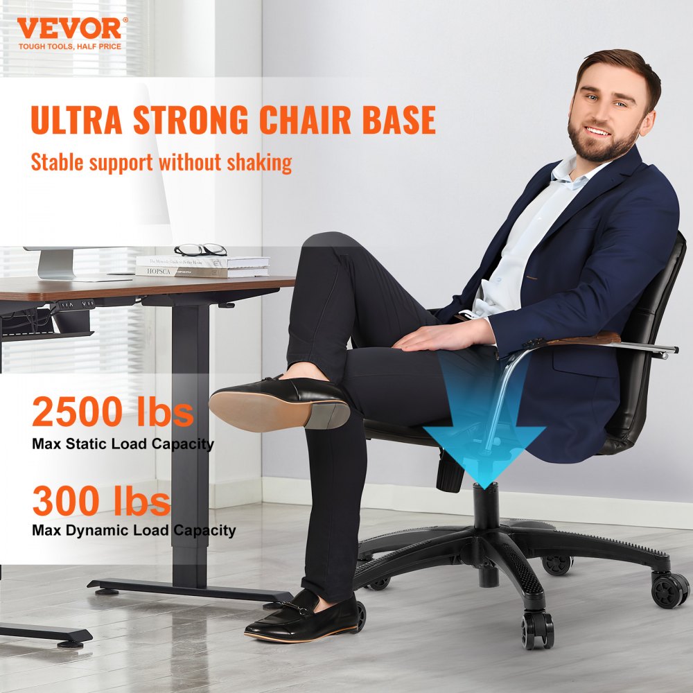 VEVOR Office Chair Base Replacement, 28", 2500 lbs Static Load Capacity, Heavy Duty Universal Computer Desk Chair Stool Base Part with 5 Casters and Reinforced Legs, Desk Chair Base Replacement, Black