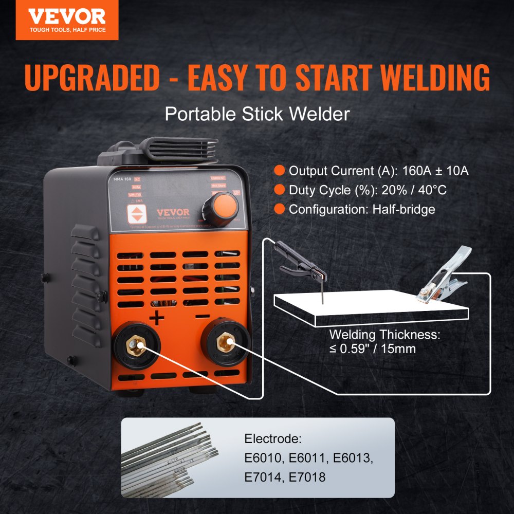 VEVOR Stick Welder, 160A ARC/Lift TIG 2-IN-1 Welding Machine with IGBT Inverter 110V/220V Portable MMA Welder Machine with Hot Start, Arc force and Anti-Stick