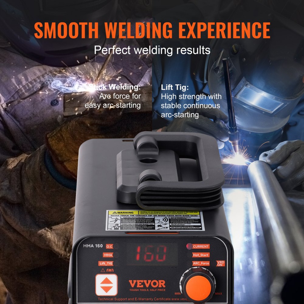 VEVOR Stick Welder, 160A ARC/Lift TIG 2-IN-1 Welding Machine with IGBT Inverter 110V/220V Portable MMA Welder Machine with Hot Start, Arc force and Anti-Stick