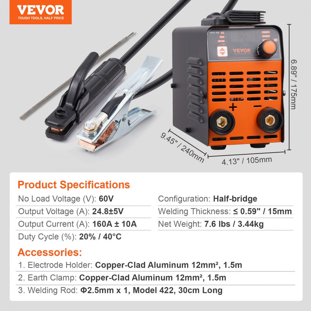 VEVOR Stick Welder, 160A ARC/Lift TIG 2-IN-1 Welding Machine with IGBT Inverter 110V/220V Portable MMA Welder Machine with Hot Start, Arc force and Anti-Stick