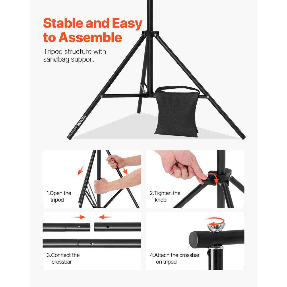 VEVOR Backdrop Stand, 6.5 x 10 ft Adjustable Photo Backdrop Stand Kit, Portable Background Backdrop Stand with 5 Crossbars, Heavy Duty Projector Screen Stand, for Wedding, Photo Video Studio & Party