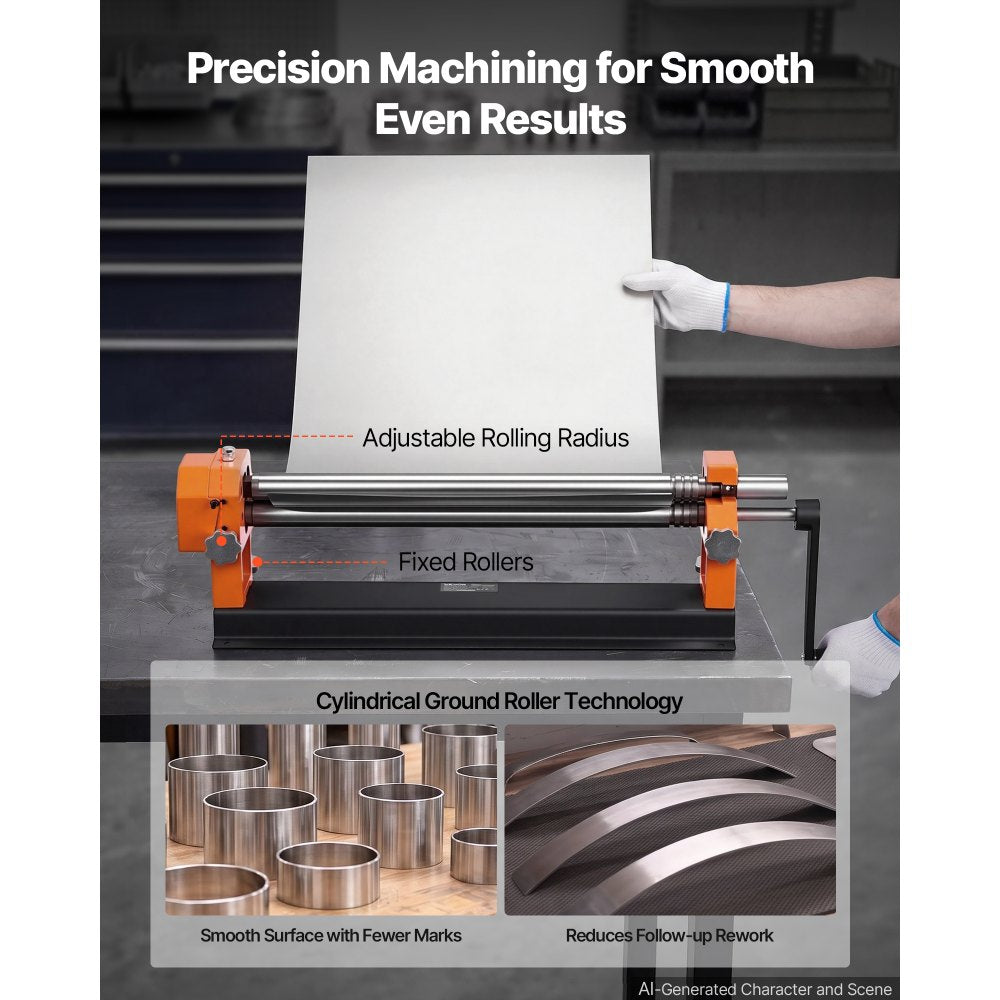 VEVOR Slip Roll Machine 24 in Max Forming Width 21 Gauge Slip Roller Bender, Manual Sheet Metal Rolling Bending Machine, Heavy-Duty with Fixed Rollers, for Aluminum Alloy Copper Sheet Low Carbon Steel
