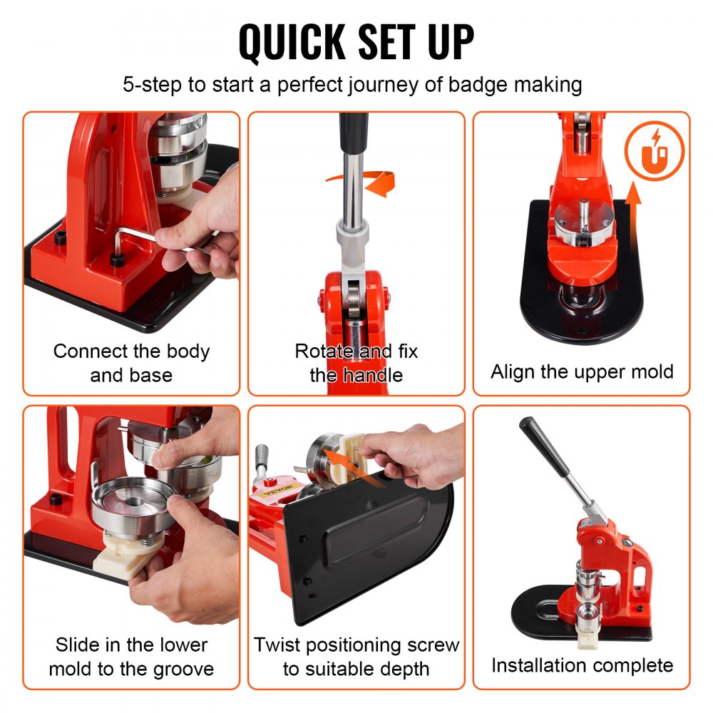 VEVOR Button Maker Machine, 25mm (1 inch) Badge Punch Press Kit, Children DIY Gifts Pin Maker, Button Making Supplies with 500pcs Button Parts & Circle Cutter & Magic Book