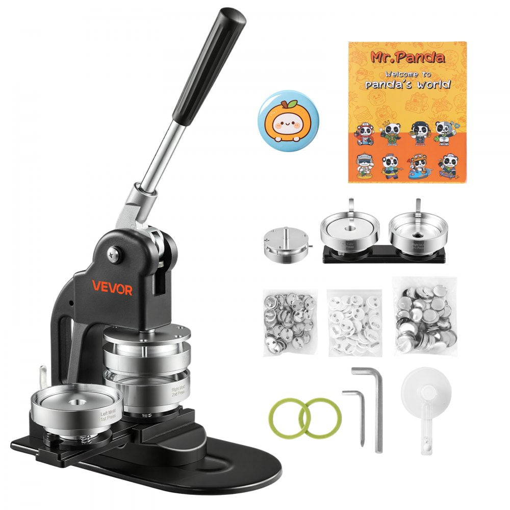 VEVOR Button Maker Machine 3" / 75mm Pin Maker 500pcs Button Parts Black, with Circle Cutter, Magic Book, and Hex Wrenches, Ergonomic Handle, for DIY Badges, Pins, Fridge Magnets and Key Chains