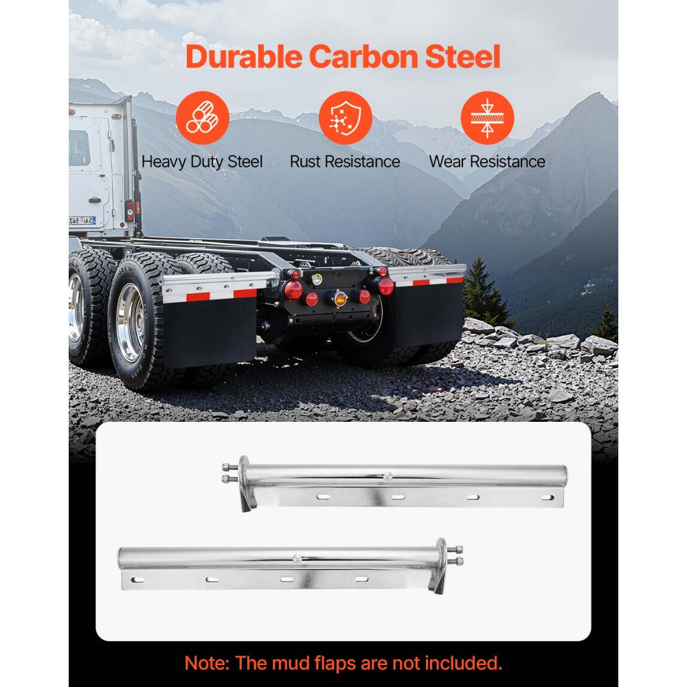 VEVOR Chrome Straight Spring Loaded Mud Flap Hangers, 1-1/8" Bolt Spacing Mudflap Hangers for Semi Trucks, 1 Pair Heavy Duty Semi Truck Mud Flap Hanger Set with Reflective Strips, Silver