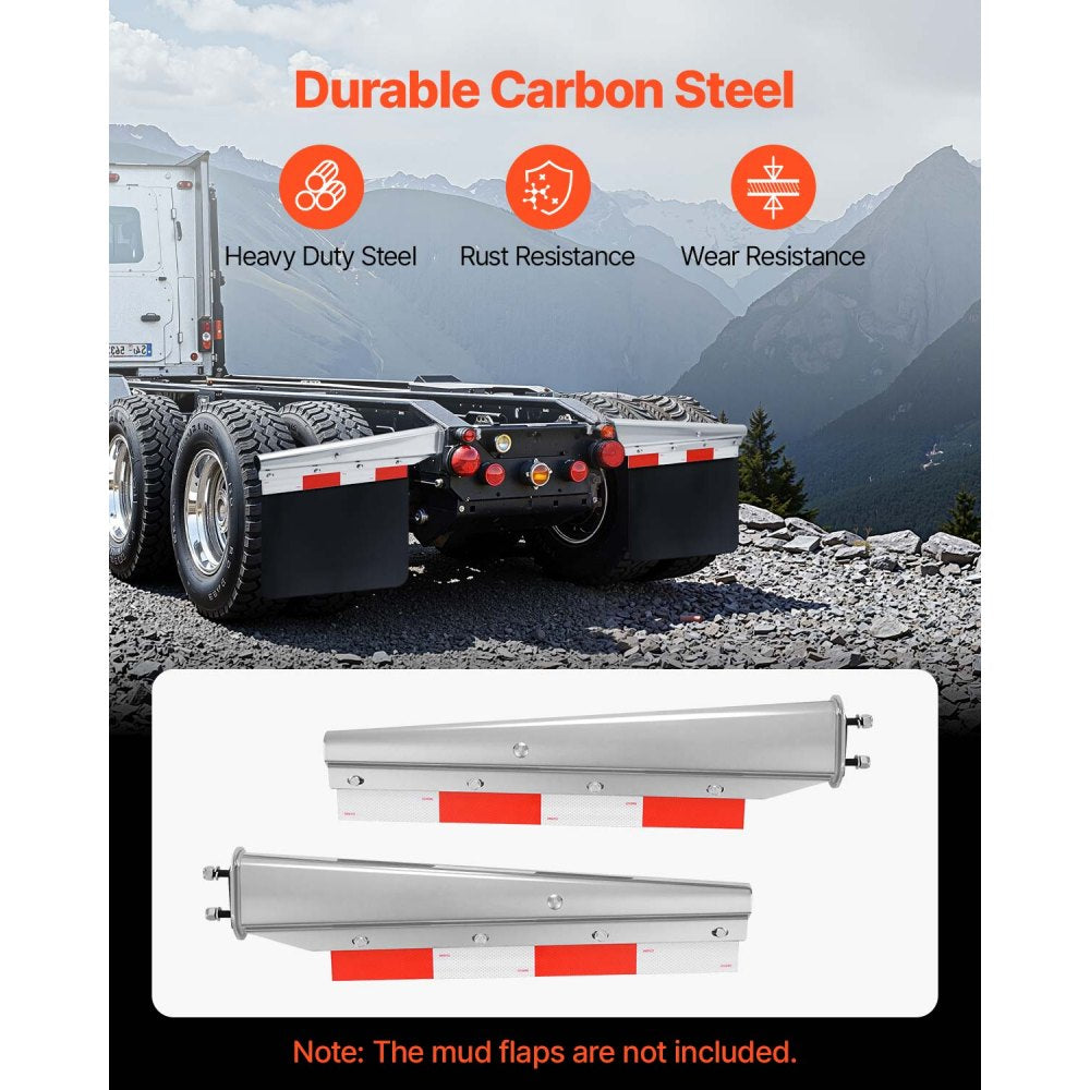 VEVOR Chrome Straight Spring Loaded Mud Flap Hangers, 2-1/2" Bolt Spacing Mudflap Hangers for Semi Trucks, 1 Pair Heavy Duty Semi Truck Mud Flap Hanger Set with Aluminum Reflective Plates, Silver