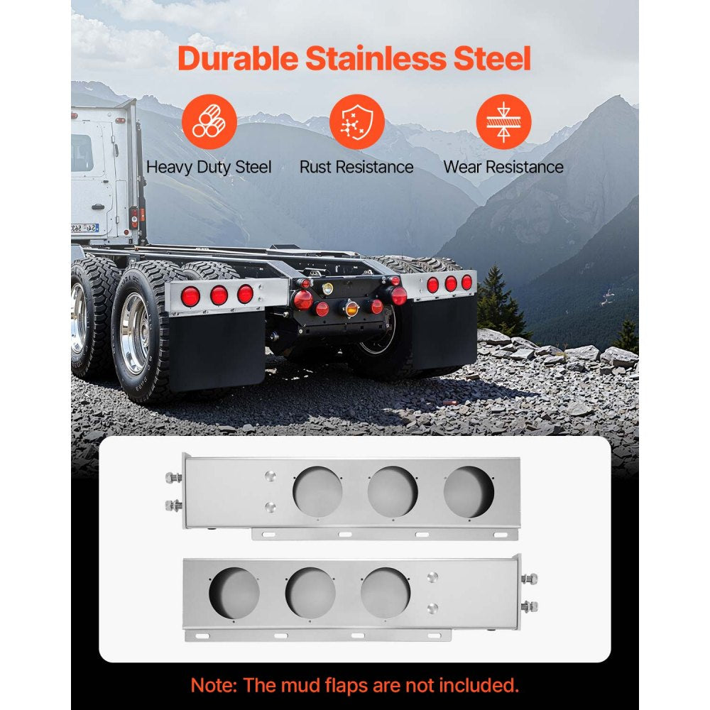 VEVOR Stainless Steel Mud Flap Hangers with Light Cutouts, 2-1/2" Bolt Spacing, Spring Loaded Mudflap Hangers for Semi Trucks, 1 Pair Heavy Duty Semi Truck Mud Flap Hanger Set, Silver