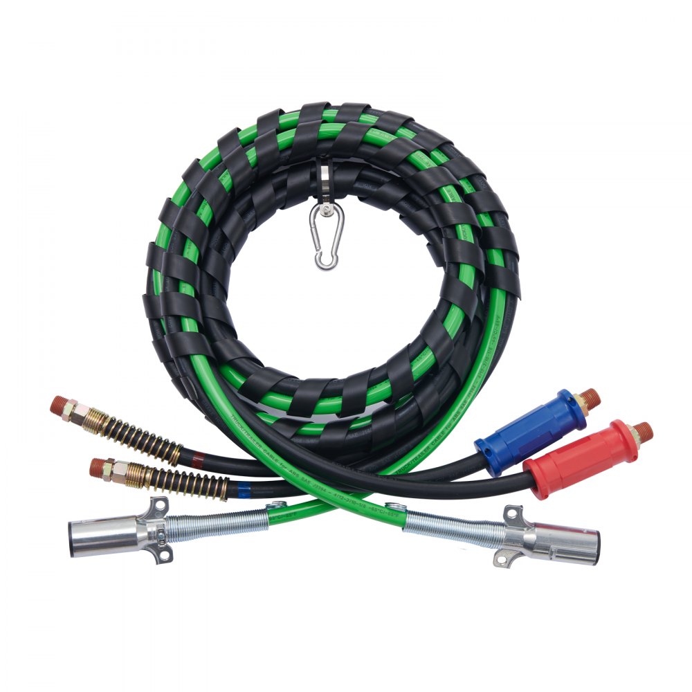 VEVOR 12FT Semi Truck Air Lines Kit with 2PCS Glad Hands, 3-in-1 Air Hoses & 7 Way ABS Electric Power Line, with 2PCS Gladhand Handles, 4PCS Seals and Tender Spring Kit for Semi Truck Trailer Tractor