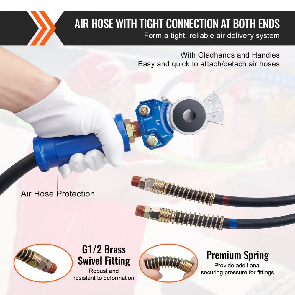 VEVOR 15FT Semi Truck Air Lines Kit with 2PCS Glad Hands, 3-in-1 Air Hoses & 7 Way ABS Electric Power Line, with 2PCS Gladhand Handles, 4PCS Seals and Tender Spring Kit for Semi Truck Trailer Tractor