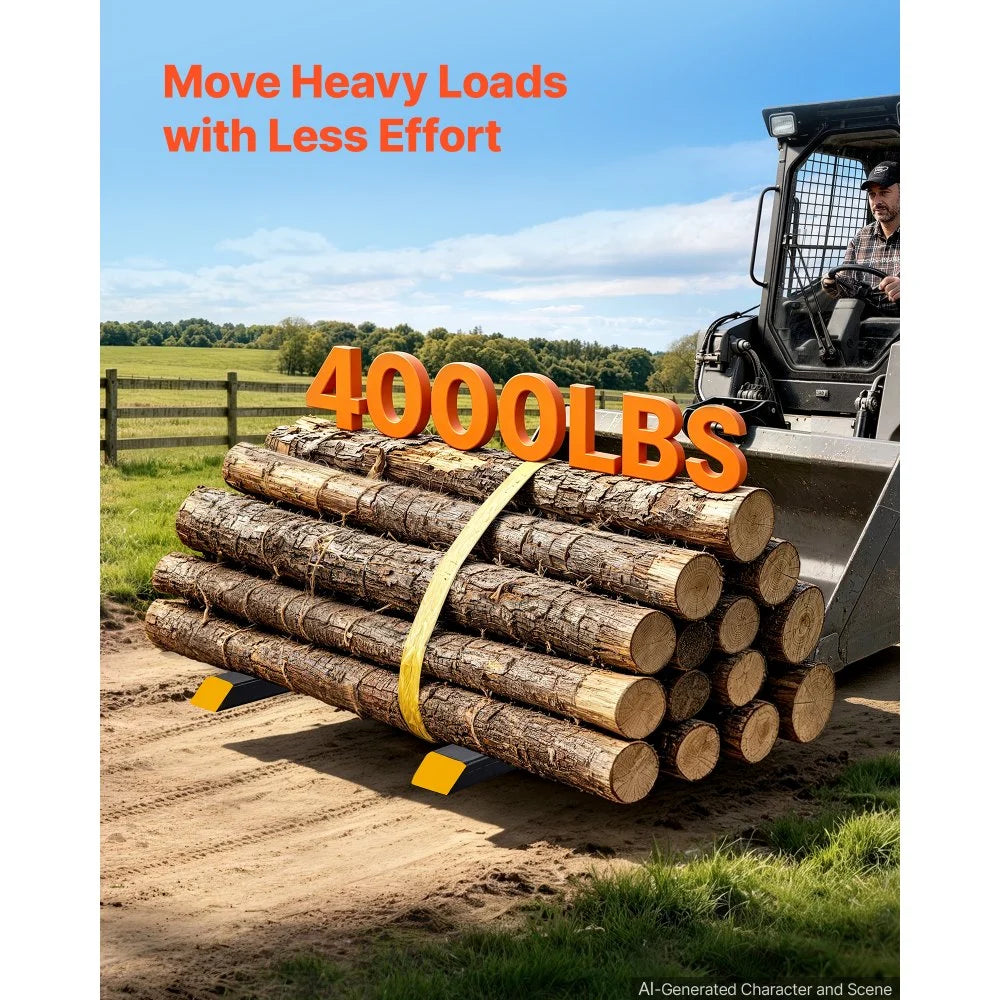 VEVOR Pallet Forks, 4000 lbs 60 in Clamp-On Pallet Forks Yellow Tips Fixed, Front Loader Attachment for Tractor, Skid Steer, Loader Bucket, Agriculture, and Farm Use, Heavy-Duty Steel Bucket Fork