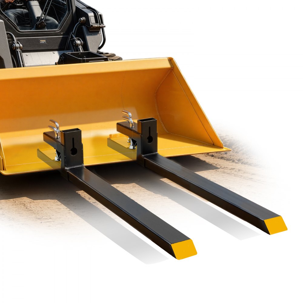 VEVOR Pallet Forks, 4000 lbs 60 in Clamp-On Pallet Forks Yellow Tips Fixed, Front Loader Attachment for Tractor, Skid Steer, Loader Bucket, Agriculture, and Farm Use, Heavy-Duty Steel Bucket Fork