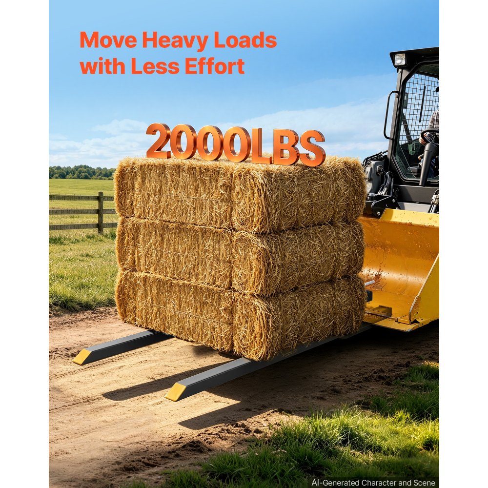 VEVOR Pallet Forks, 2000 lbs 60 in Clamp-On Pallet Forks Yellow Tips Fixed, Front Loader Attachment for Tractor, Skid Steer, Loader Bucket, Agriculture, Farm, Heavy-Duty Reinforced Steel Bucket Fork