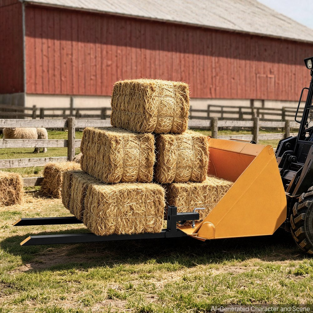 VEVOR Pallet Forks, 2000 lbs 60 in Clamp-On Pallet Forks Yellow Tips Fixed, Front Loader Attachment for Tractor, Skid Steer, Loader Bucket, Agriculture, Farm, Heavy-Duty Reinforced Steel Bucket Fork