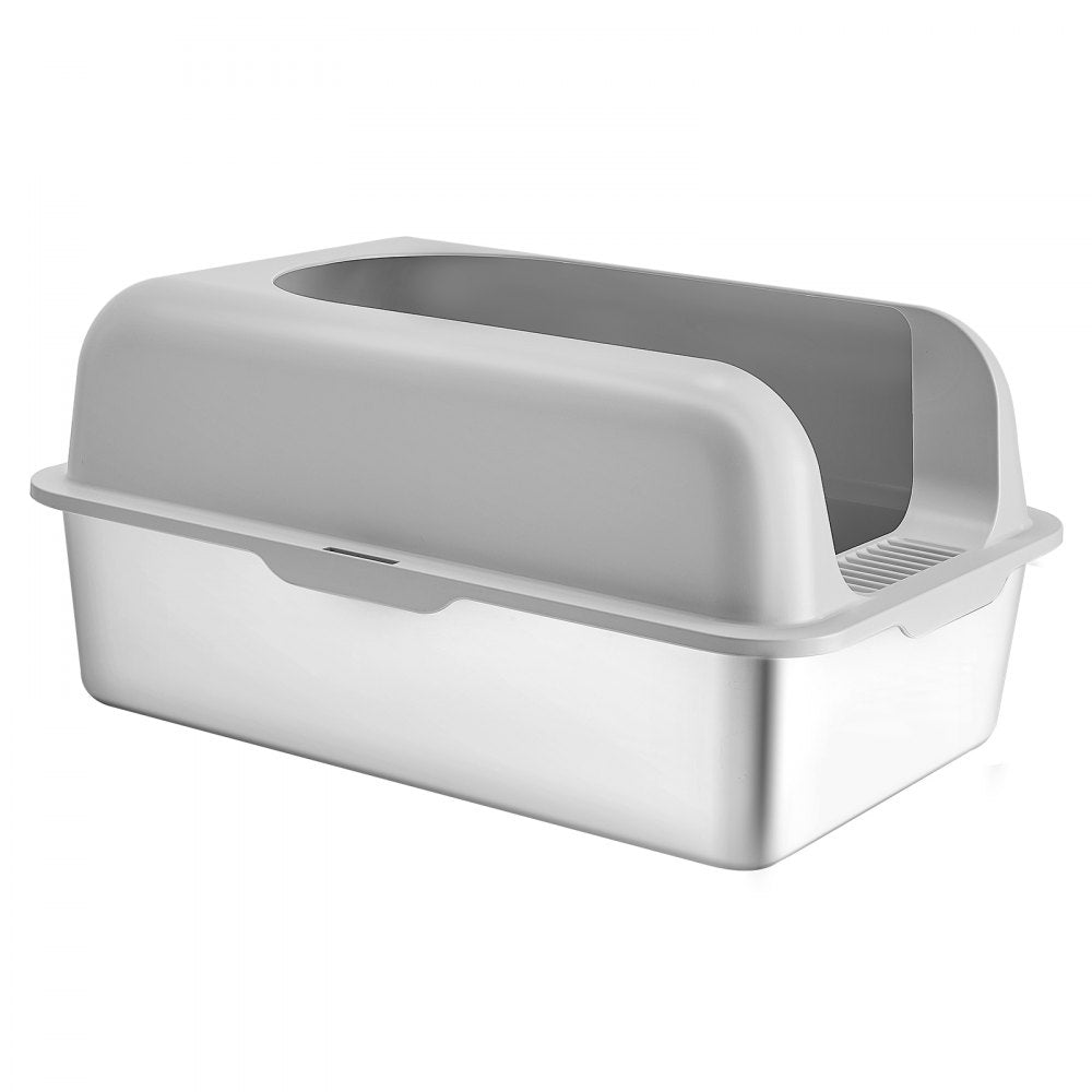 VEVOR Cat Litter Box, 6 inches Deep, XL Extra Large Stainless Steel Cat Litter Box with Scoop, Wide Filtering Foot Board & High Sides, Enclosed Odor-Free Easy-to-Clean Litter Box, Fit for Big Cats