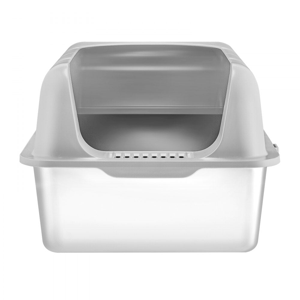 VEVOR Cat Litter Box, 6 inches Deep, XL Extra Large Stainless Steel Cat Litter Box with Scoop, Wide Filtering Foot Board & High Sides, Enclosed Odor-Free Easy-to-Clean Litter Box, Fit for Big Cats