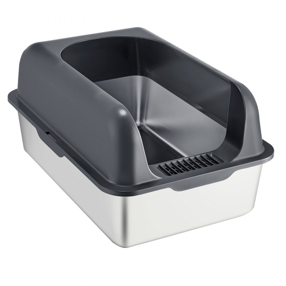 VEVOR Cat Litter Box, 6 inches Deep, XL Extra Large Stainless Steel Cat Litter Box with Scoop, Wide Filtering Foot Board & High Sides, Enclosed Odor-Free Easy-to-Clean Litter Box, Fit for Big Cats
