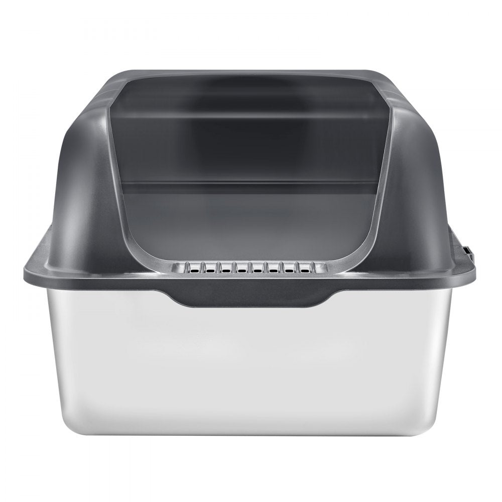 VEVOR Cat Litter Box, 6 inches Deep, XL Extra Large Stainless Steel Cat Litter Box with Scoop, Wide Filtering Foot Board & High Sides, Enclosed Odor-Free Easy-to-Clean Litter Box, Fit for Big Cats