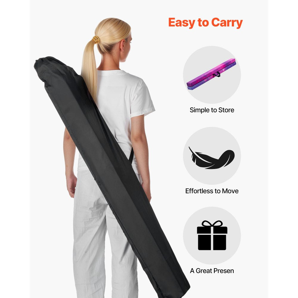 VEVOR 8FT Folding Balance Beam for Kids, 300LBS Stable Support Gymnastics Floor Beam with Non-Slip Mat, Wood-Core Gymnastics Training Equipment with Anti-Slip Bottom & Carry Bag for Home Gym, Galaxy