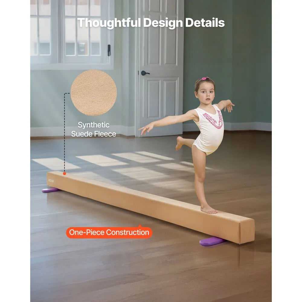 VEVOR 8FT Balance Beam for Kids, 350 LBS Stable Support Gymnastics Floor Beam with Non-Slip Wooden Mats, Wood-Core Gymnastics Training Equipment with Anti-Slip Bottom for Home and Gym, Yellow