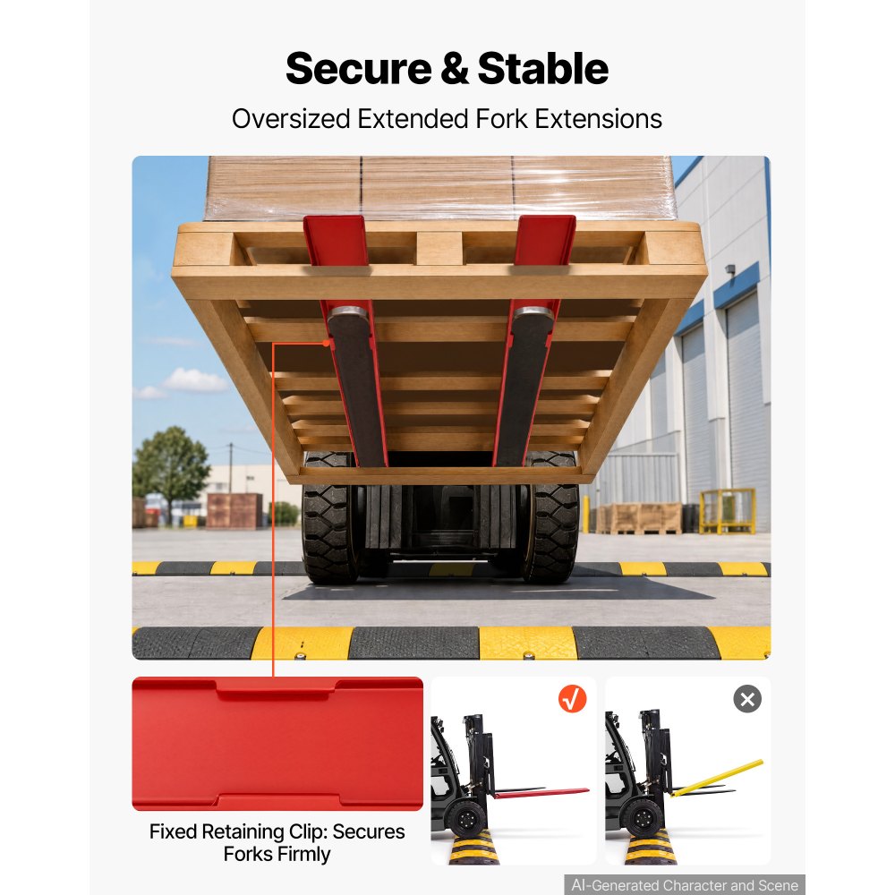 VEVOR Forklift Extensions 84 x 4.5 in, 5500 lbs Load Capacity & Bottom Lock, for Forklifts and Forklift Trucks, Heavy-Duty Industrial Steel Pallet Fork Attachments, Extended Load Handling, Red, 1 Pair