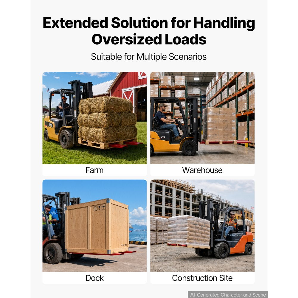 VEVOR Forklift Extensions 84 x 5.5 in, 5500 lbs Load Capacity & Bottom Lock, for Forklifts and Forklift Trucks, Heavy-Duty Industrial Steel Pallet Fork Attachments, Extended Load Handling, Red, 1 Pair