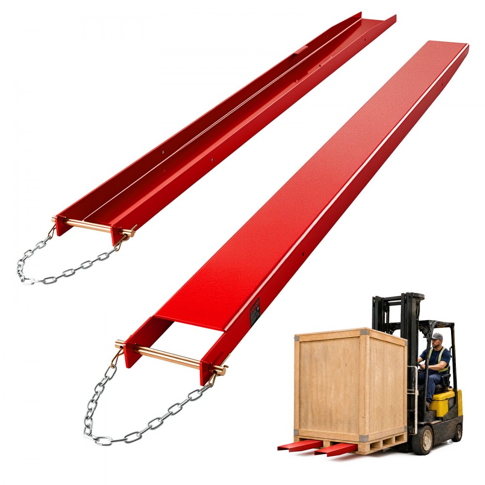 VEVOR Forklift Extensions 84 x 5.5 in, 5500 lbs Load Capacity & Bottom Lock, for Forklifts and Forklift Trucks, Heavy-Duty Industrial Steel Pallet Fork Attachments, Extended Load Handling, Red, 1 Pair