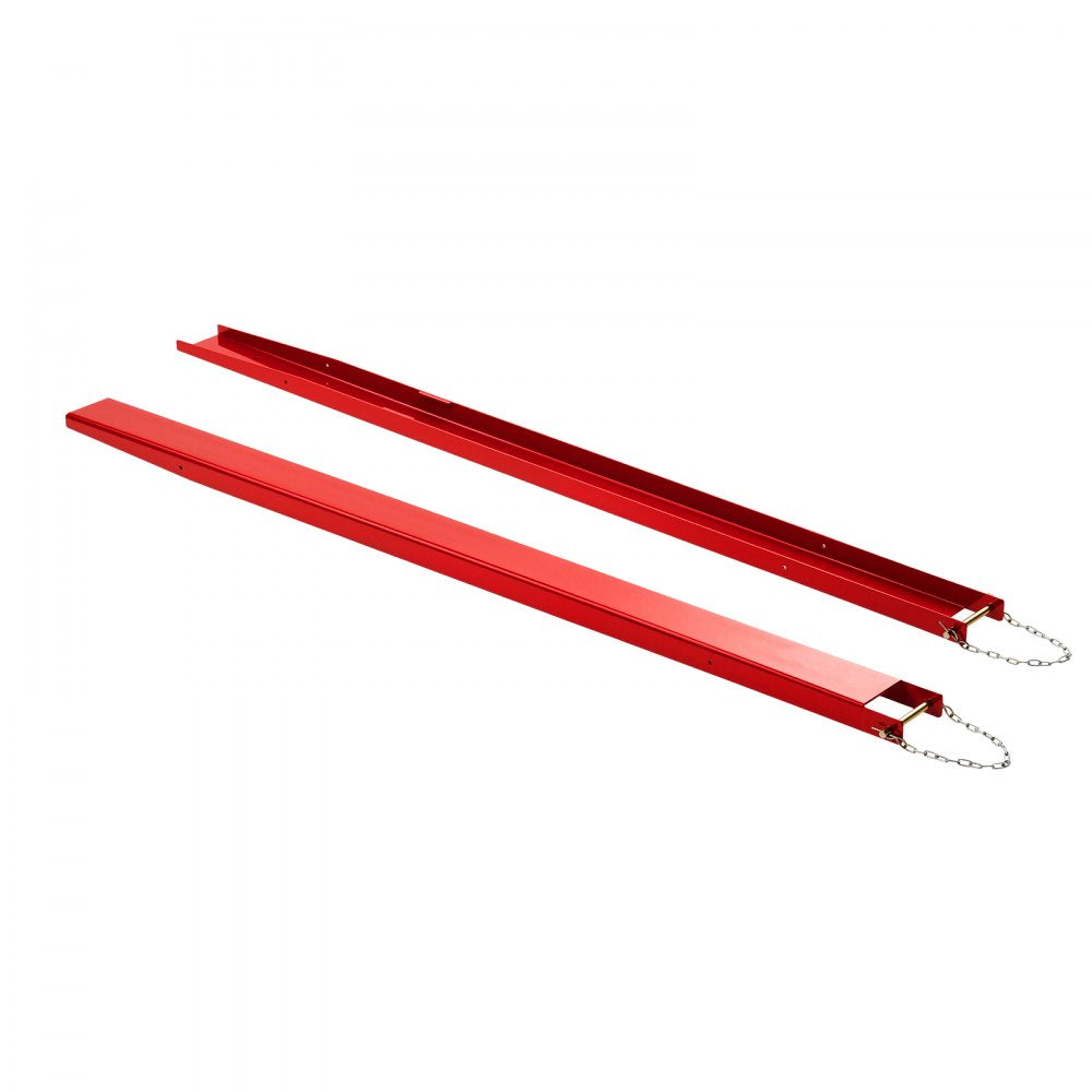 VEVOR Forklift Extensions 96 x 5.5 in, 5500 lbs Load Capacity & Bottom Lock, for Forklifts and Forklift Trucks, Heavy-Duty Industrial Steel Pallet Fork Attachments, Extended Load Handling, Red, 1 Pair